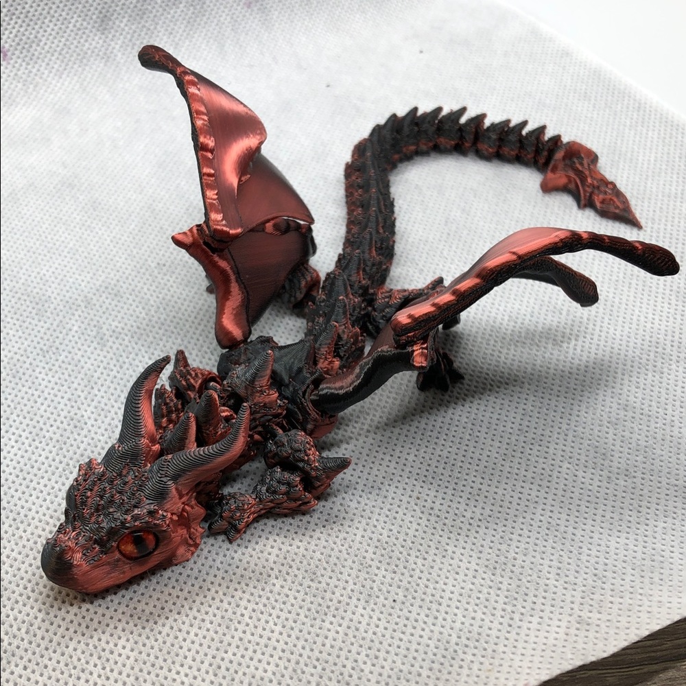 3D print Metallic Red Dragon Figurine Decorative Accent